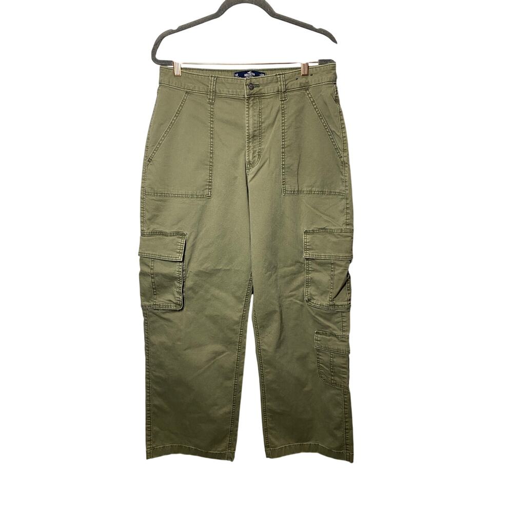 Hollister Ultra High Rise Baggy Green Cargo Pants Sz 14R Boho Outdoors Casual